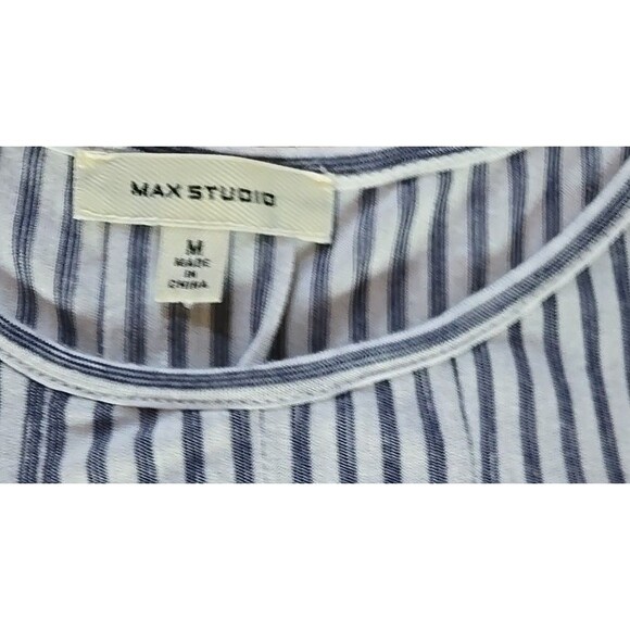 Max Studio Women’s Cold Shoulder Pleated Top – Navy/White Striped – Size Medium - Picture 3 of 3